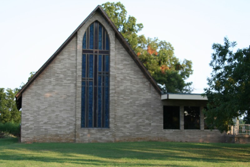 Outside stained glass facing North